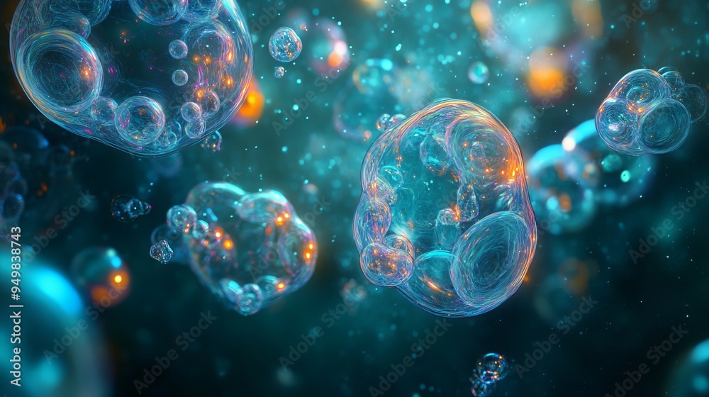 Visualizing microscopic structures: cell membranes, fluids, molecules, and water bubbles. A blend of biology, physics, and chemistry for an abstract backdrop. Visualizing microscopic structures: cell membranes, fluids, molecules, and water bubbles. A blend of biology, physics, and chemistry for an abstract backdrop.