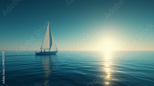 Sailboat sailing on calm sea during a peaceful sunset