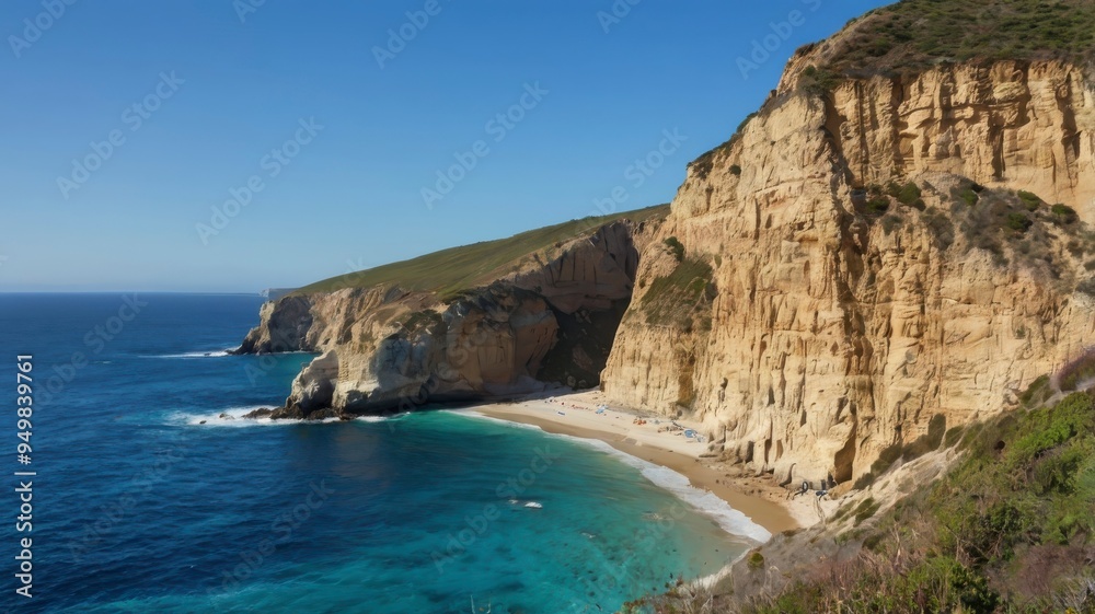 Fototapeta premium Panoramic coastal cliffs with blue ocean