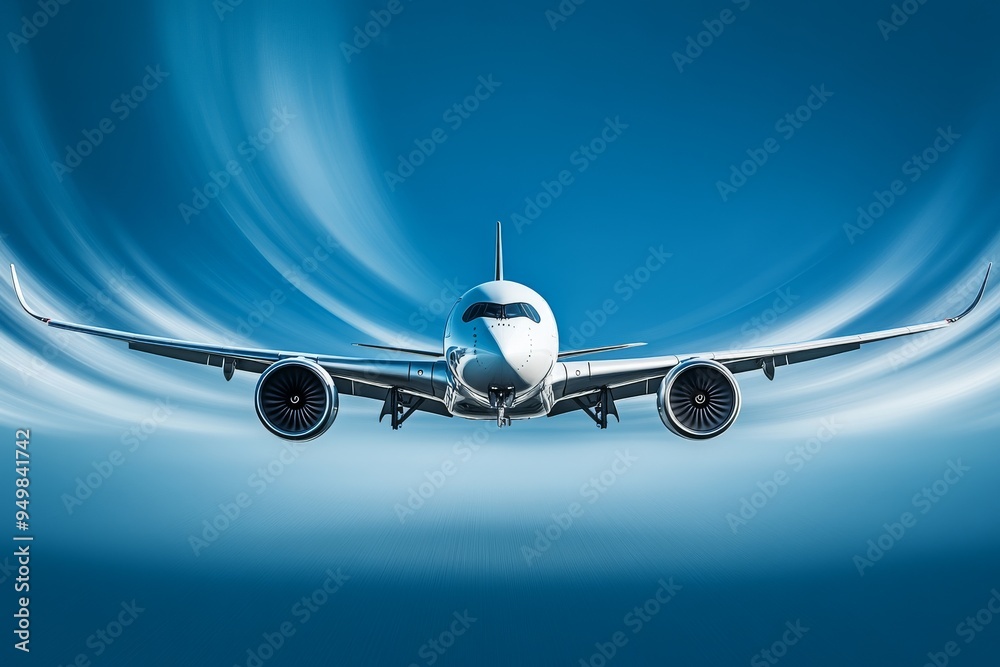 In the blue sky, a large jet aeroplane can be seen rising up In the blue sky, a large jet aeroplane can be seen rising up