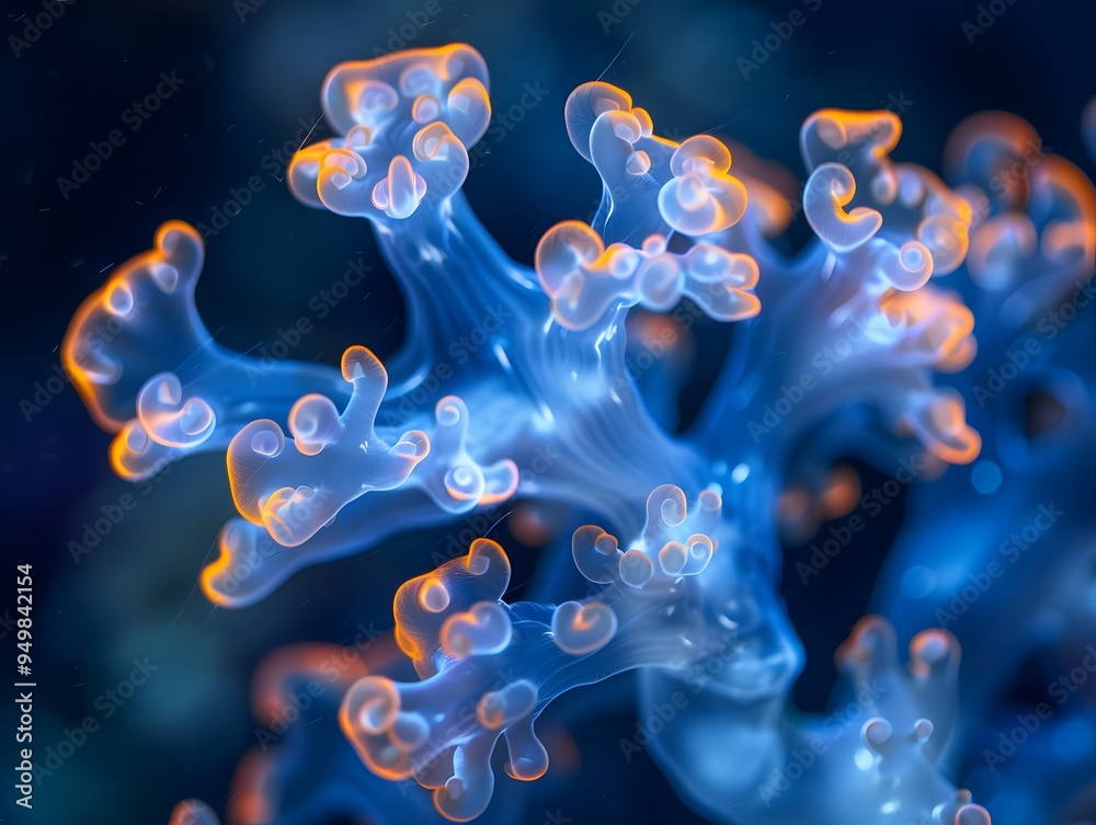 Obraz premium Macro photo capturing the waving tentacles of bioluminescent coral.