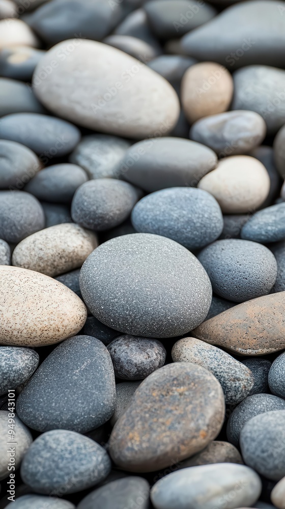 Smooth pebble surface with light reflections, close up photo realistic pattern background, river stones Smooth pebble surface with light reflections, close up photo realistic pattern background, river stones