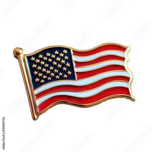 A pin with the flag of the United States of America on transparent background