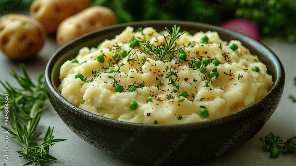 A bowl of creamy mashed potatoes, isolated on a white background A bowl of creamy mashed potatoes, isolated on a white background