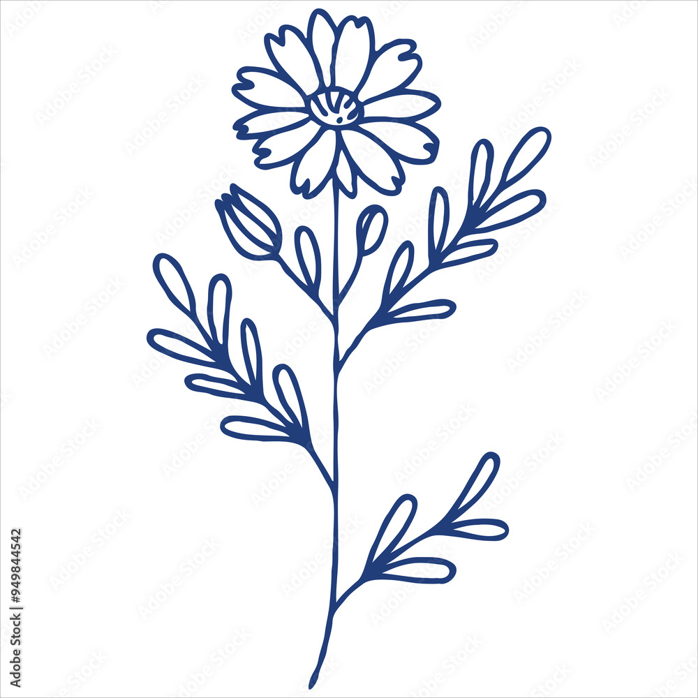 Minimalistic Hand-Drawn Floral Bouquet Illustration with Line Art and Color Accents Minimalistic Hand-Drawn Floral Bouquet Illustration with Line Art and Color Accents
