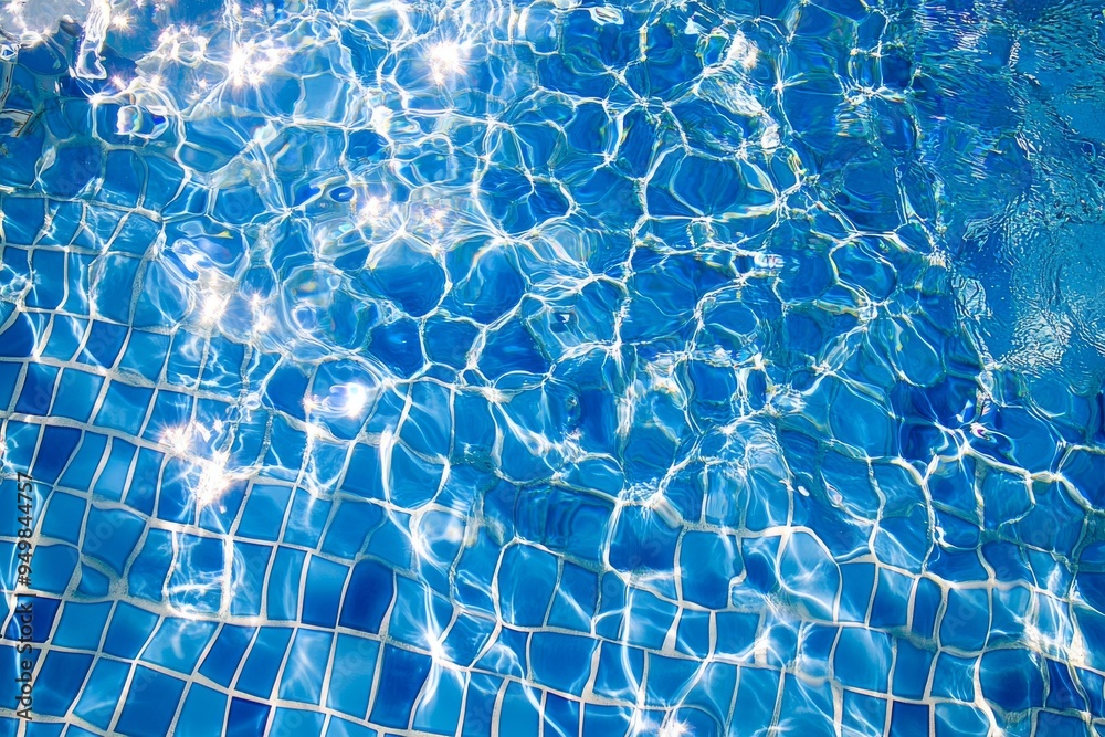A swimming pool with water and blue tiles in the background.