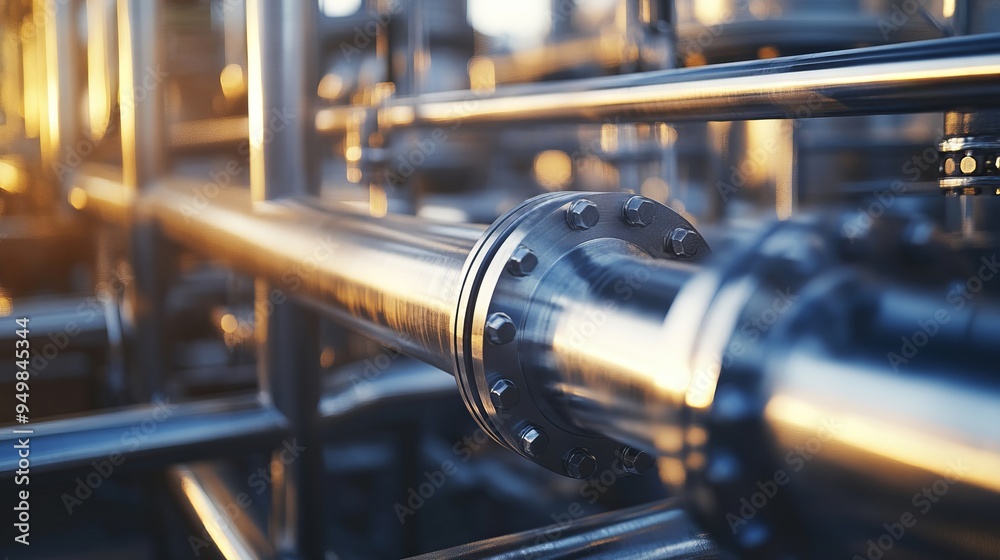 Naklejka premium Pipeline and pipe rack of petroleum, chemical, hydrogen or ammonia industrial plant. Industrial zone Close up.