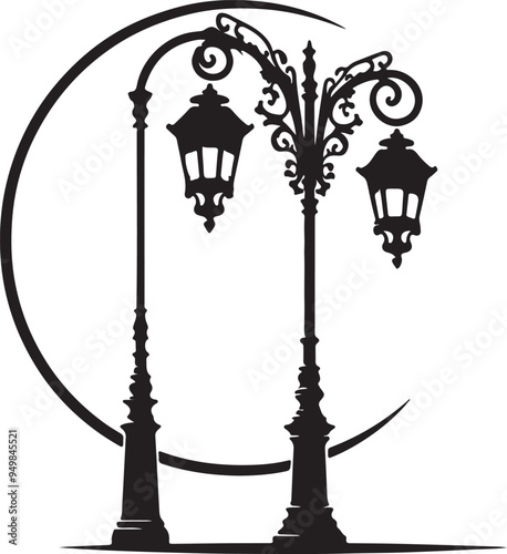 Vintage street light silhouette vector old street lamp on white background