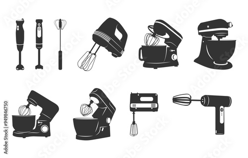 Mixer silhouettes, Mixer svg,  Kitchen electric mixer silhouette, Stand mixer svg, Hand mixer svg, Kitchen electric mixer svg, Kitchenaid mixer svg, Mixer icon svg, Mixer vector set