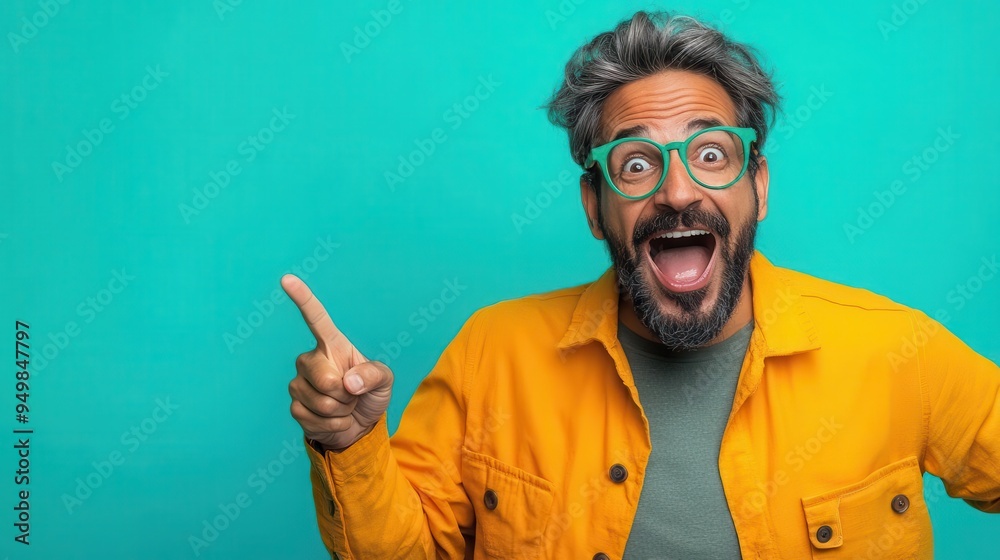 Surprised Indian man, pointing with excitement, bold solid background, clear area for text overlay, Surprised Reaction, Vibrant and expressive Surprised Indian man, pointing with excitement, bold solid background, clear area for text overlay, Surprised Reaction, Vibrant and expressive