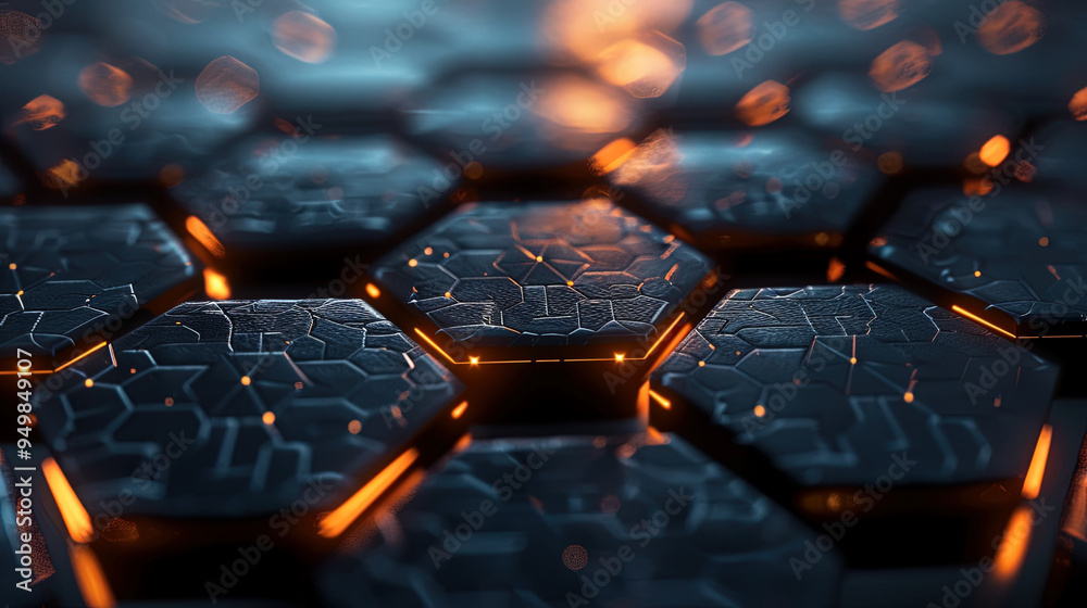 Futuristic background of hexagonal grid with glowing lines 