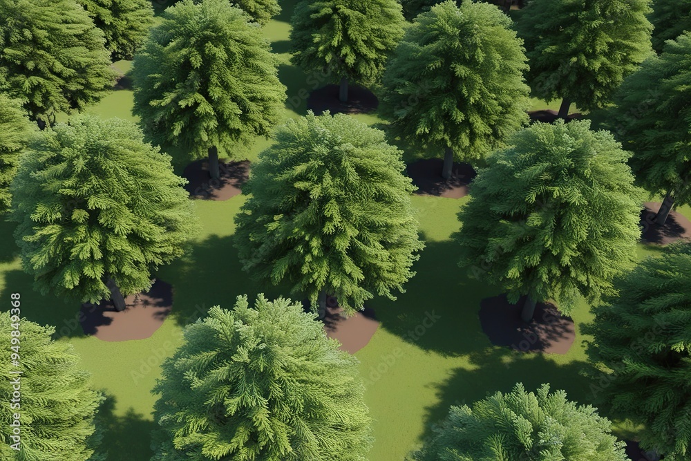Fototapeta premium 3D Visualization of Laurelia Sempervirens Trees Over Clear Background from Aerial Perspective