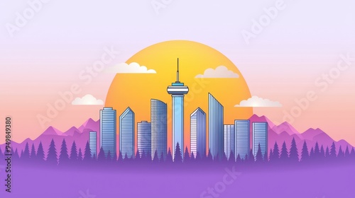 Vibrant City Skyline at Sunset Marvels #949849380