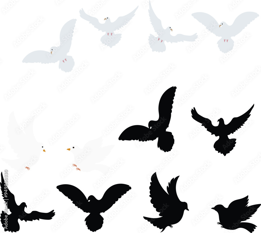 dove silhouette and bird silhouette set dove silhouette and bird silhouette set