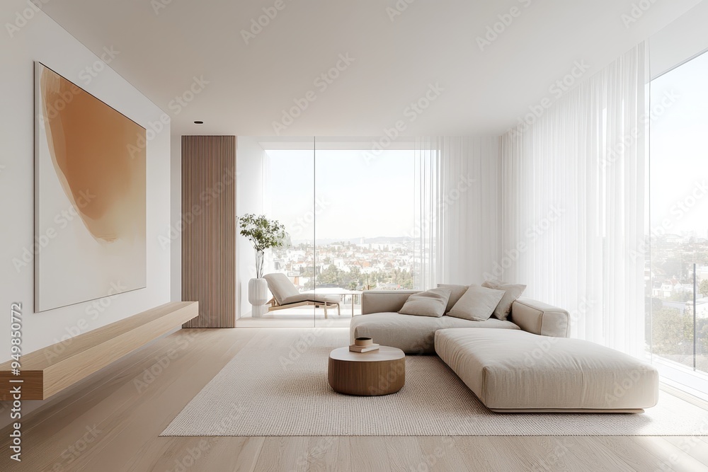 Fototapeta premium Serene Scandinavian Living Space with Modern Touches and Cozy Minimalism