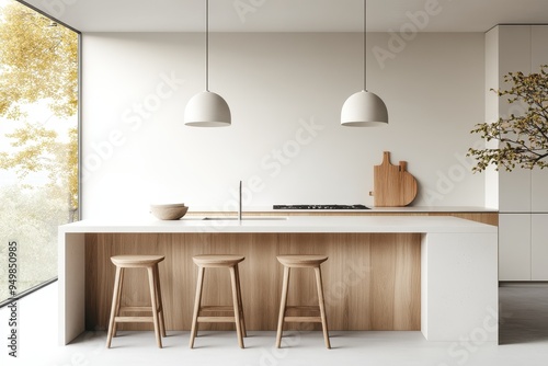 Modern Scandinavian Kitchen Island with Wooden Accents and Minimalist Aesthetic