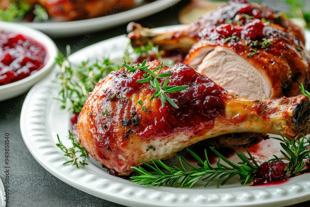 Delicious Roasted Turkey Legs with Cranberry Sauce and Fresh Herbs Delicious Roasted Turkey Legs with Cranberry Sauce and Fresh Herbs