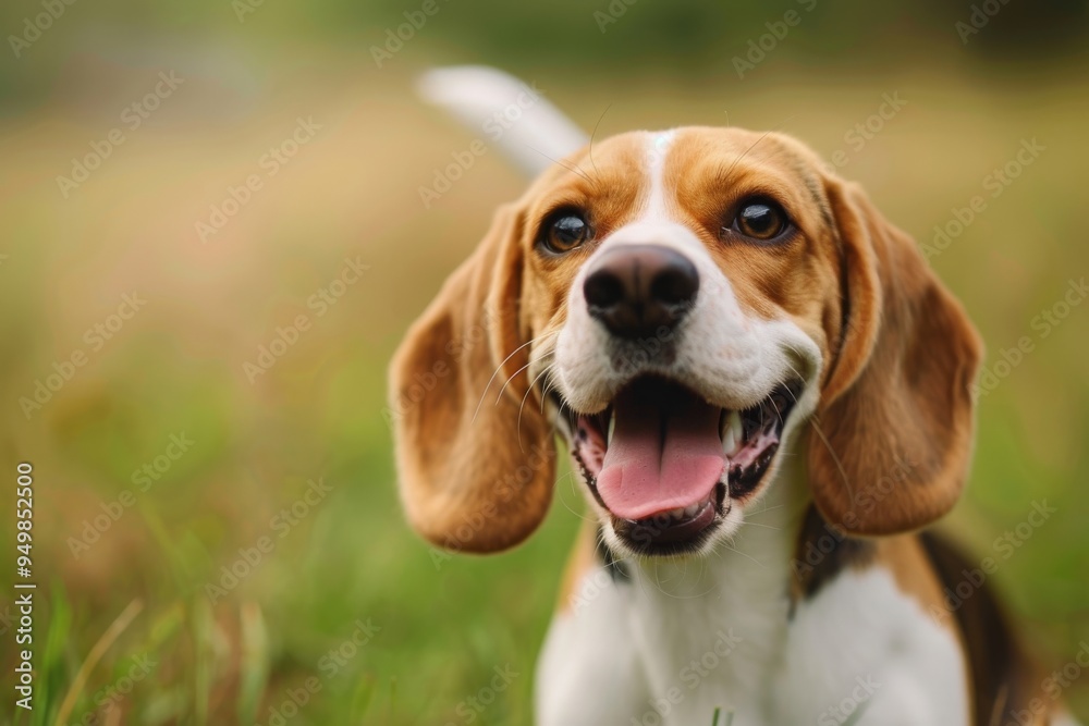 A beagle dog with a joyful smile gazes upward, radiating warmth and friendliness in its charming expression, A cheerful beagle wagging its tail, Ai generated A beagle dog with a joyful smile gazes upward, radiating warmth and friendliness in its charming expression, A cheerful beagle wagging its tail, Ai generated