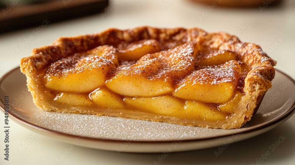 A slice of homemade apple pie with a flaky crust, isolated on a white background A slice of homemade apple pie with a flaky crust, isolated on a white background