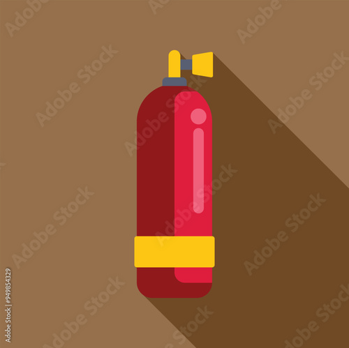 Red oxygen cylinder for diving with a long shadow on a brown background