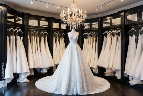 Elegant Bridal Gown Showcase at Luxury Boutique Featuring Stunning Wedding Dresses with Chic Hanger Presentation