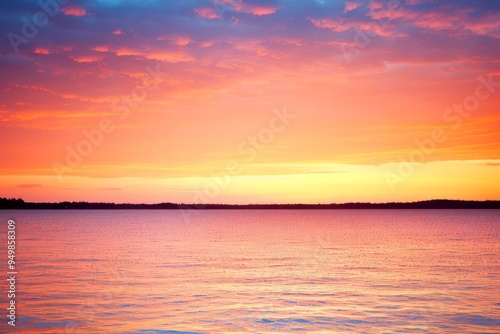 Stunning Sunset Over Calm Lake Water