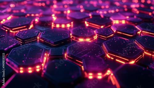 Futuristic Hexagonal Neon Lights Background photo