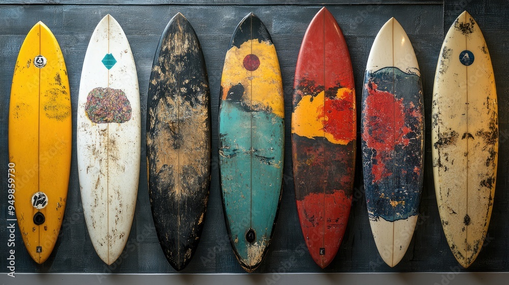 Classic 1960s surfboard with modern graphic designs Classic 1960s surfboard with modern graphic designs