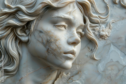 Marble statue of a woman surrounded by flowers classicism culture generative ai