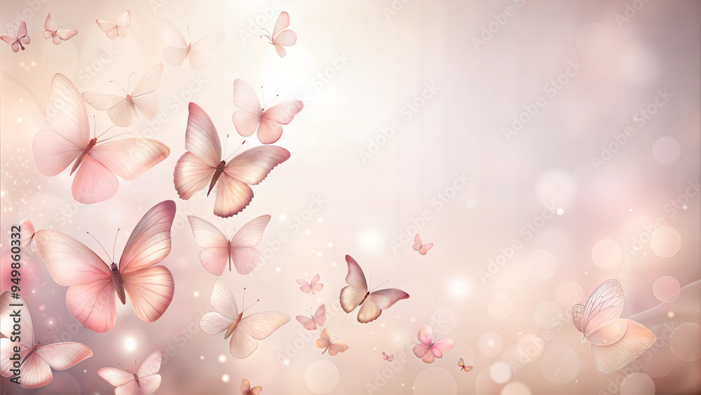 Breast Cancer Awareness Butterfly Background - Softly Painted Pink Butterflies with Delicate Wings on Light Pastel Background, Symbolic of Transformation and Hope, with Copy Space on the Left Breast Cancer Awareness Butterfly Background - Softly Painted Pink Butterflies with Delicate Wings on Light Pastel Background, Symbolic of Transformation and Hope, with Copy Space on the Left