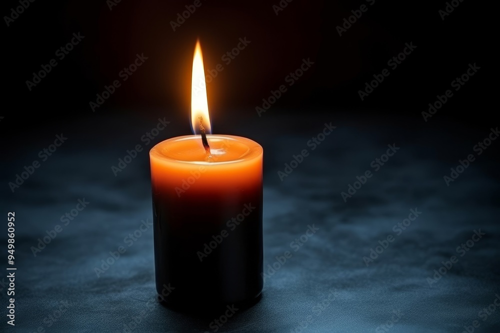 Single Burning Candle with Warm Glow in Dark Background Single Burning Candle with Warm Glow in Dark Background