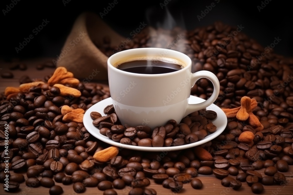 Coffee Cup on Roasted Beans - Aromatic Coffee Time