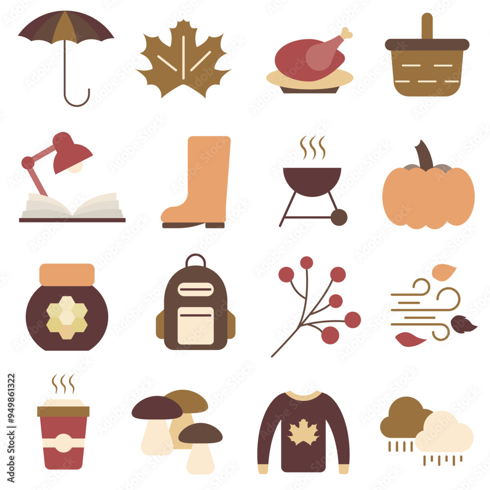 Set of autumn color icons. Autumn time. Set of autumn icons. Set of autumn color icons. Autumn time. Set of autumn icons.