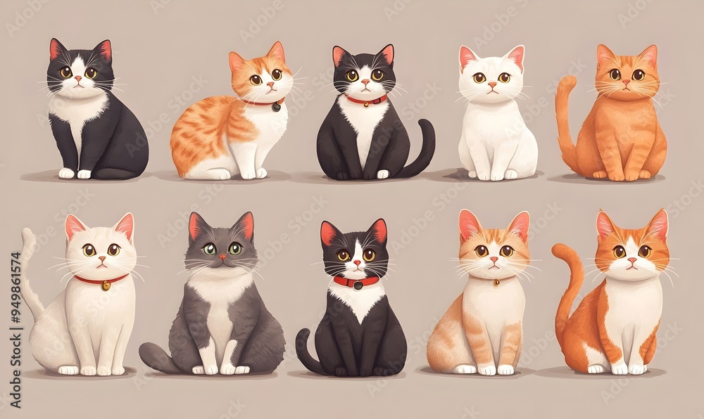 Variety of Cartoon Style Domestic Cat Breeds in Pastel Digital Variety of Cartoon Style Domestic Cat Breeds in Pastel Digital