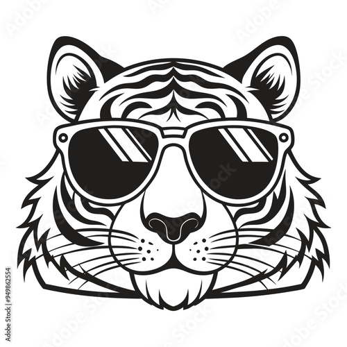 Tiger with glasses isolated white background