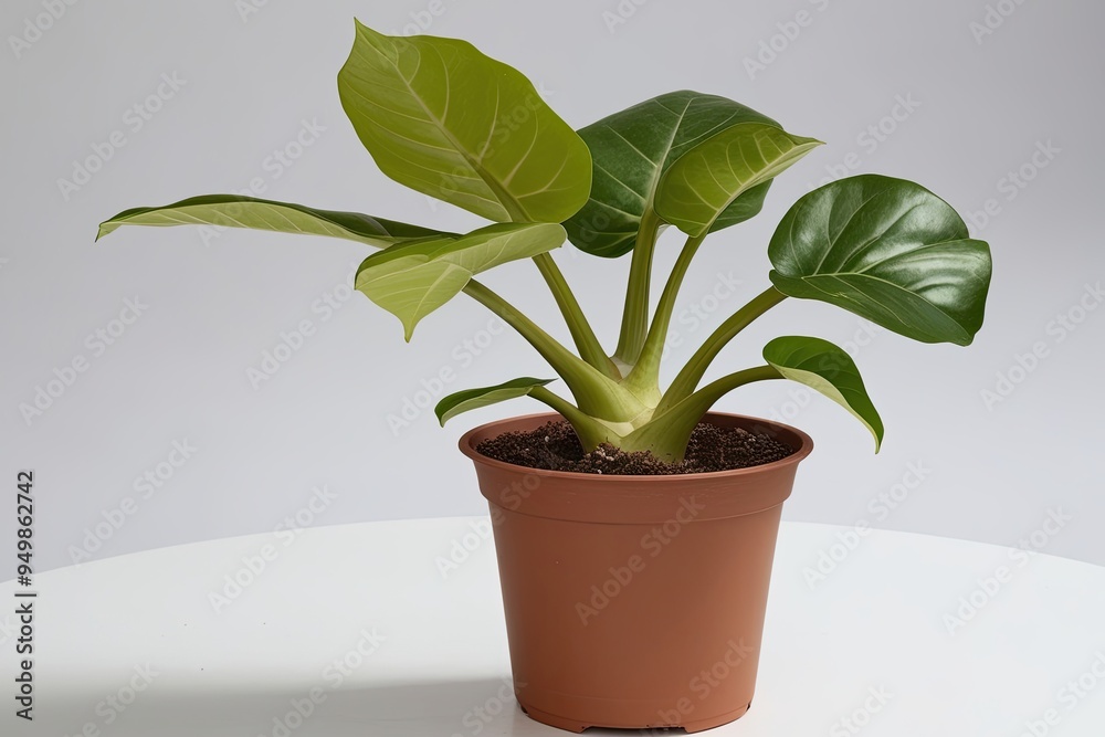 Obraz premium Rubber Fig and Dieffenbachia Seguine Potted Plants Isolated on White Backdrop