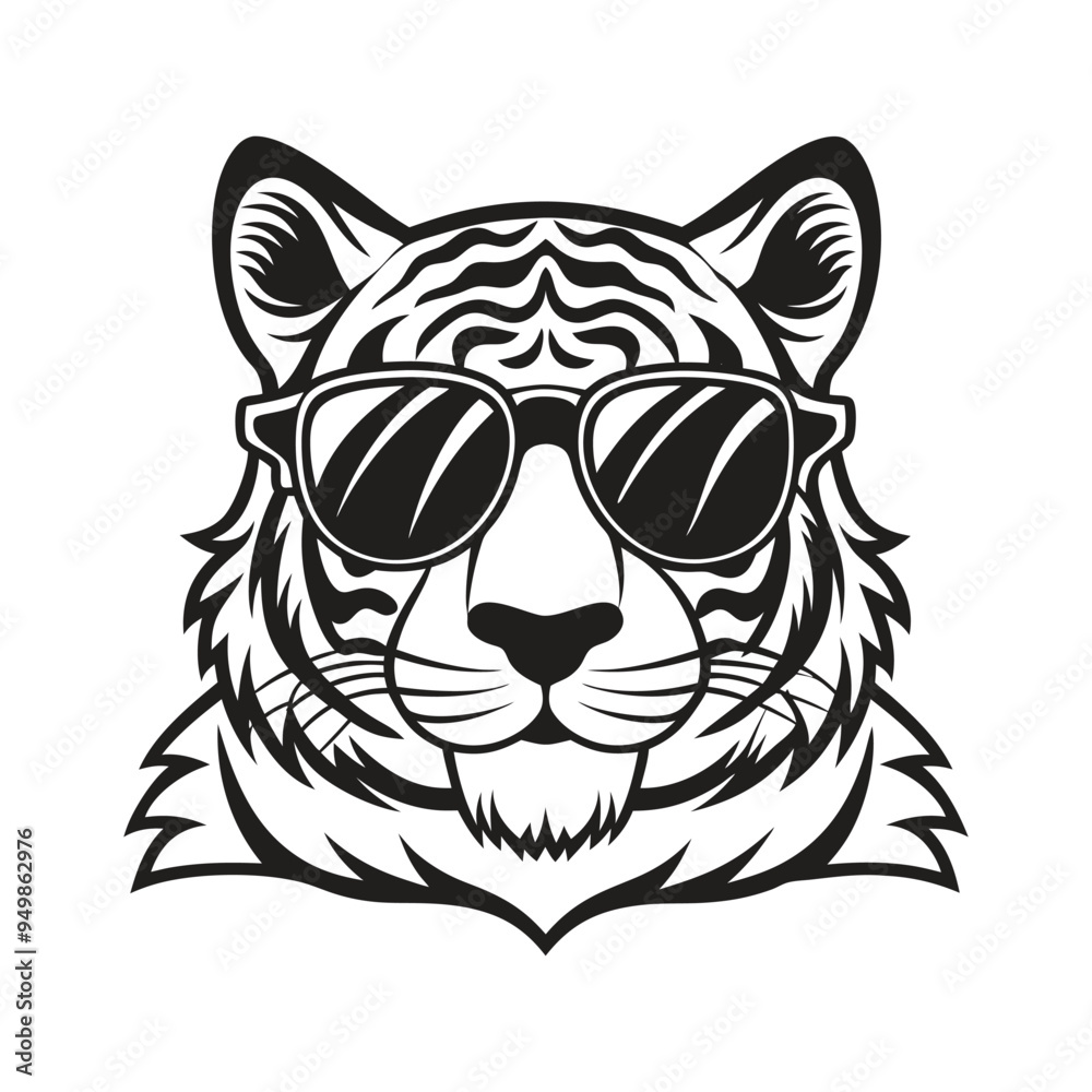 Obraz premium Tiger with glasses isolated white background