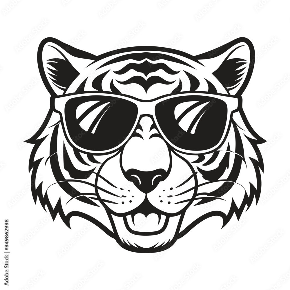 Tiger with glasses isolated white background