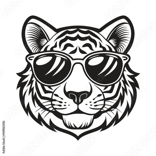 Tiger with glasses isolated white background