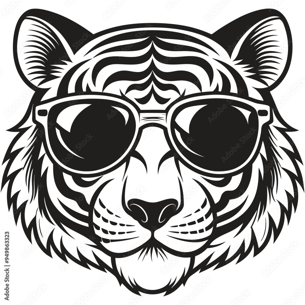 Obraz premium Tiger with glasses isolated white background