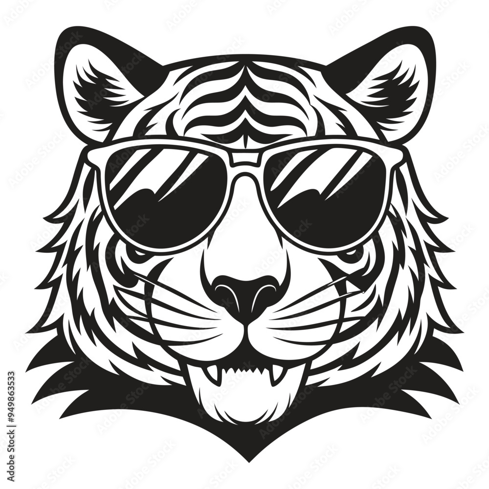 Obraz premium Tiger with glasses isolated white background