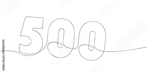 A single line drawing of a five hundred symbol. Continuous line five hundredth number icon. One line icon. Vector illustration.