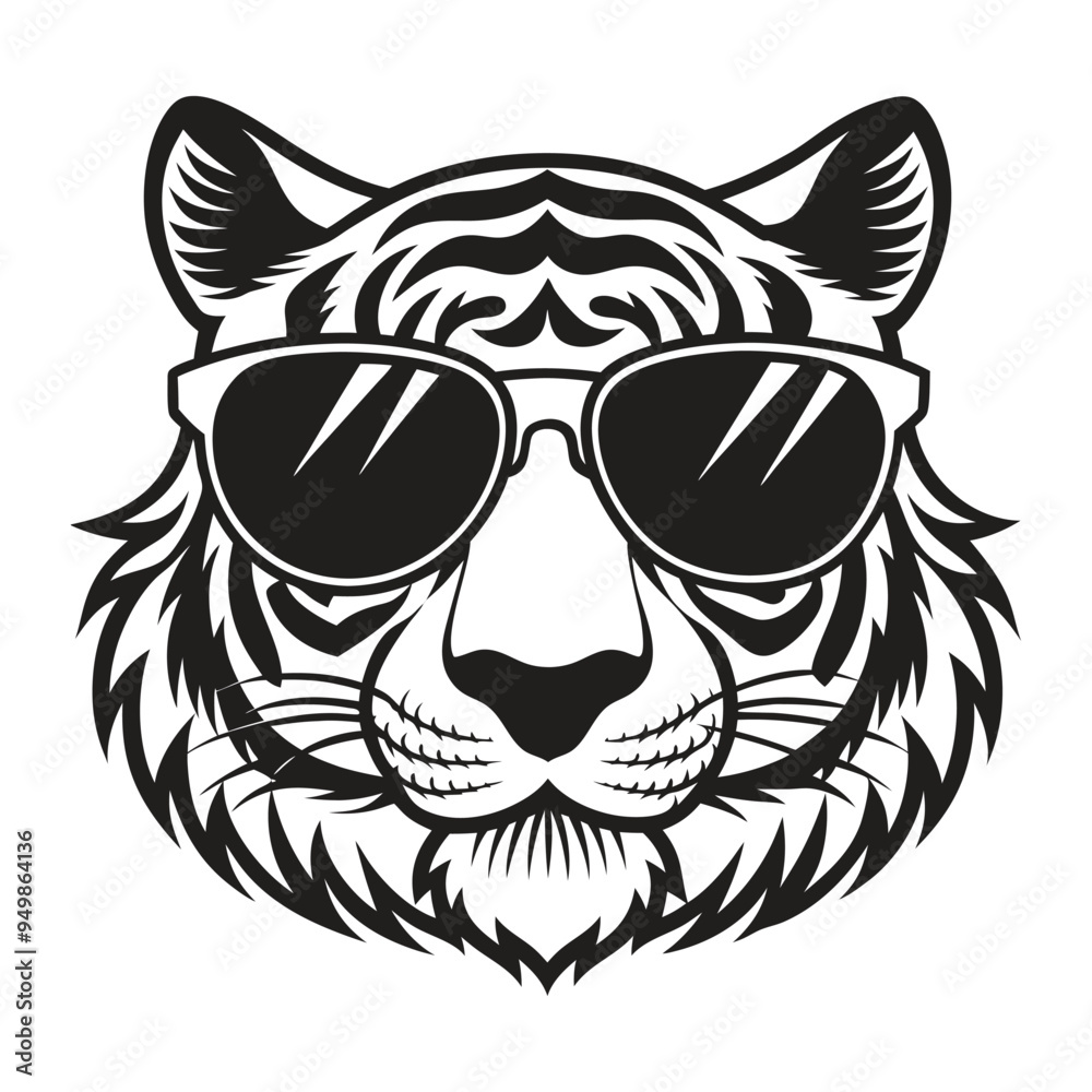 Tiger with glasses isolated white background Tiger with glasses isolated white background