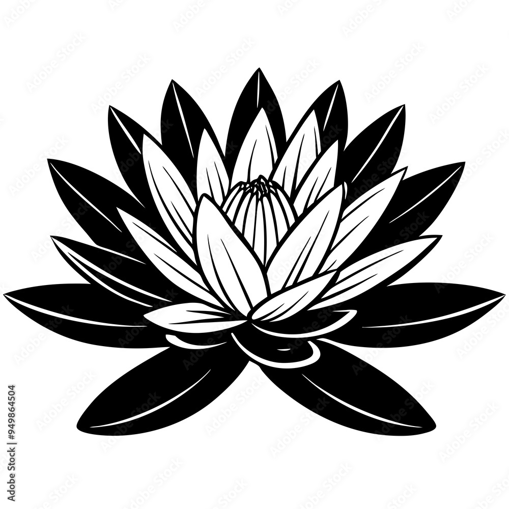 Water Lily Flower Silhouette Black Vector