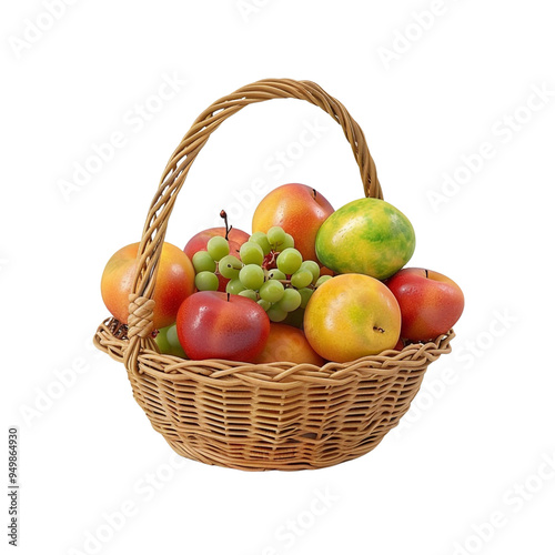 A wicker basket overflowing with an assortment of fresh fruits.