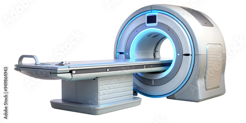 Modern MRI machine in a healthcare facility used for medical imaging, cut out transparent photo