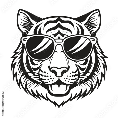 Tiger with glasses isolated white background