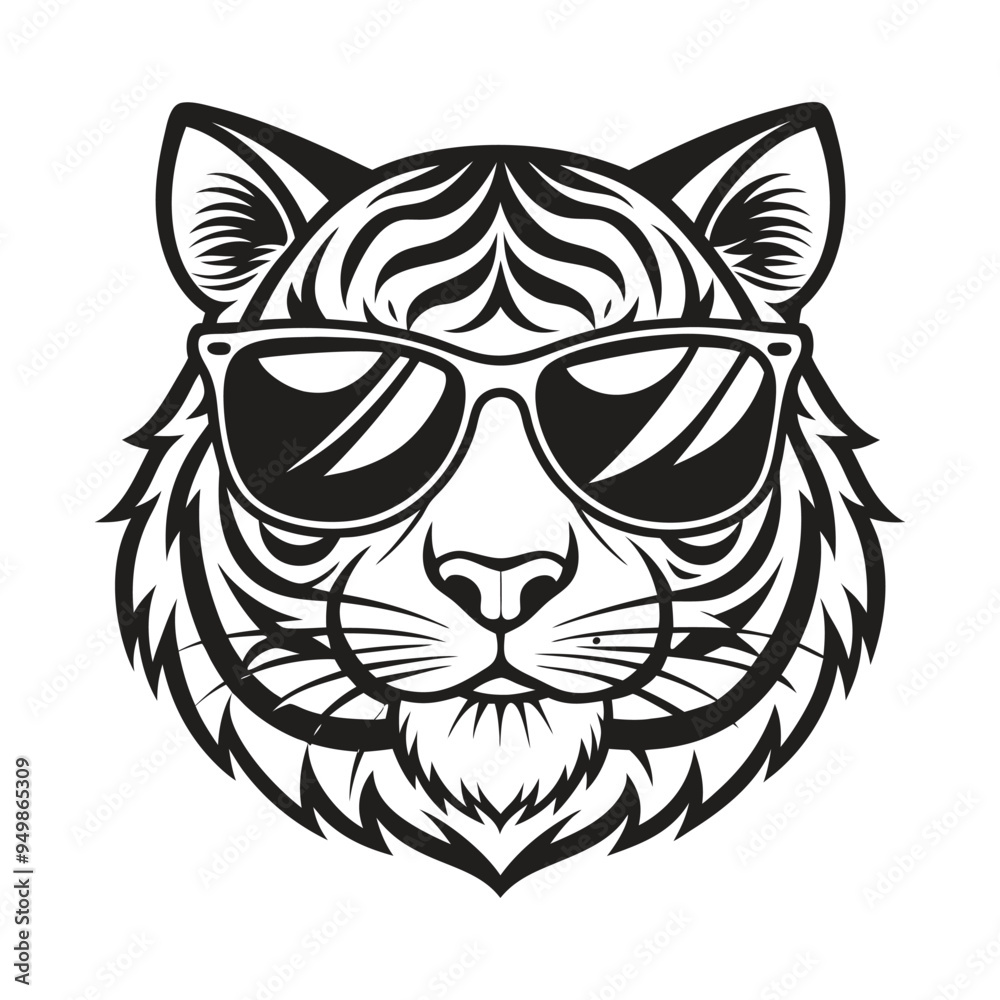 Obraz premium Tiger with glasses isolated white background
