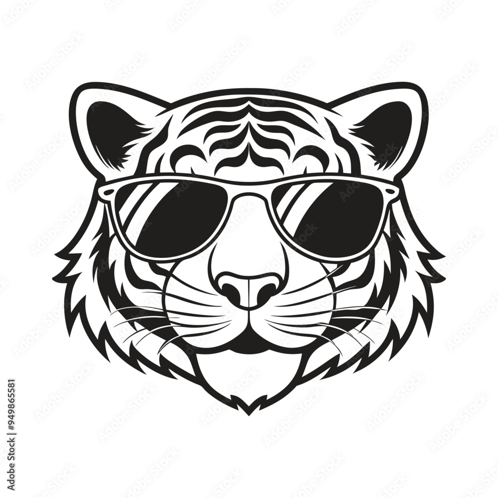 Obraz premium Tiger with glasses isolated white background