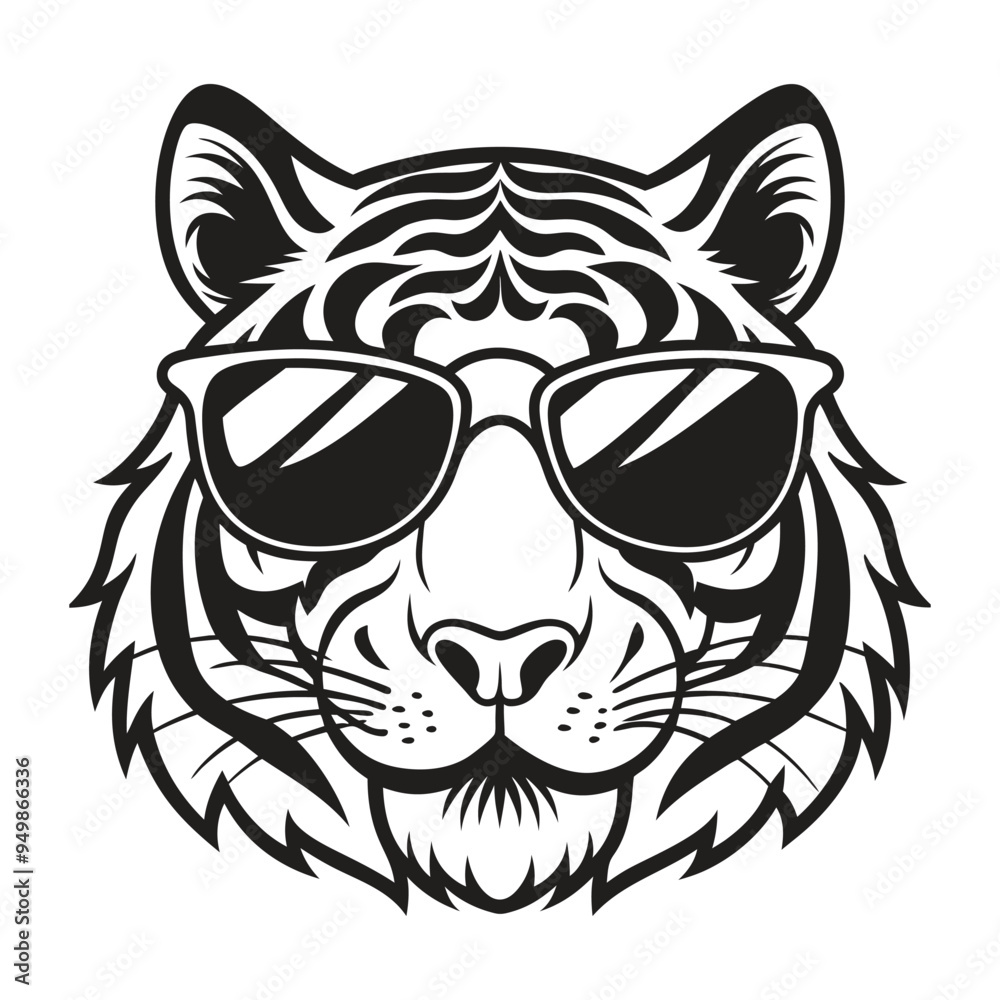 Obraz premium Tiger with glasses isolated white background